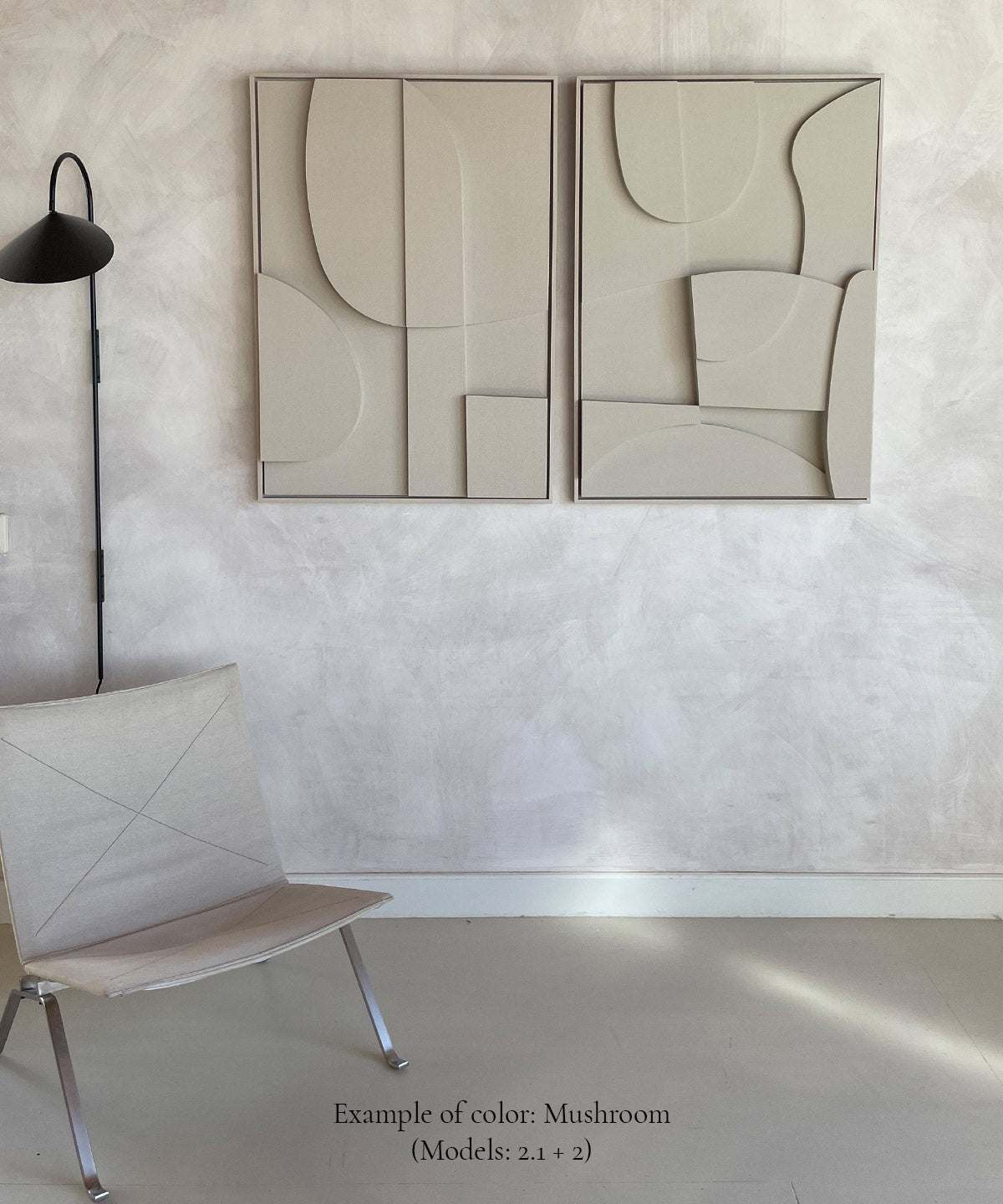 Wall art featuring the 20.2 Archi model in mushroom color displayed on a textured wall.