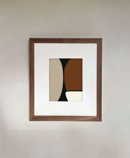 Olivia art print with abstract design in a wooden frame, printed on high-quality Hahnemühle paper.