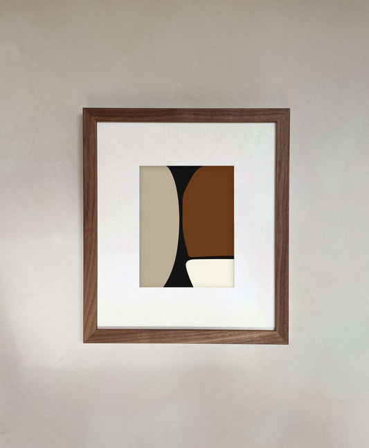 Olivia art print with abstract design in a wooden frame, printed on high-quality Hahnemühle paper.