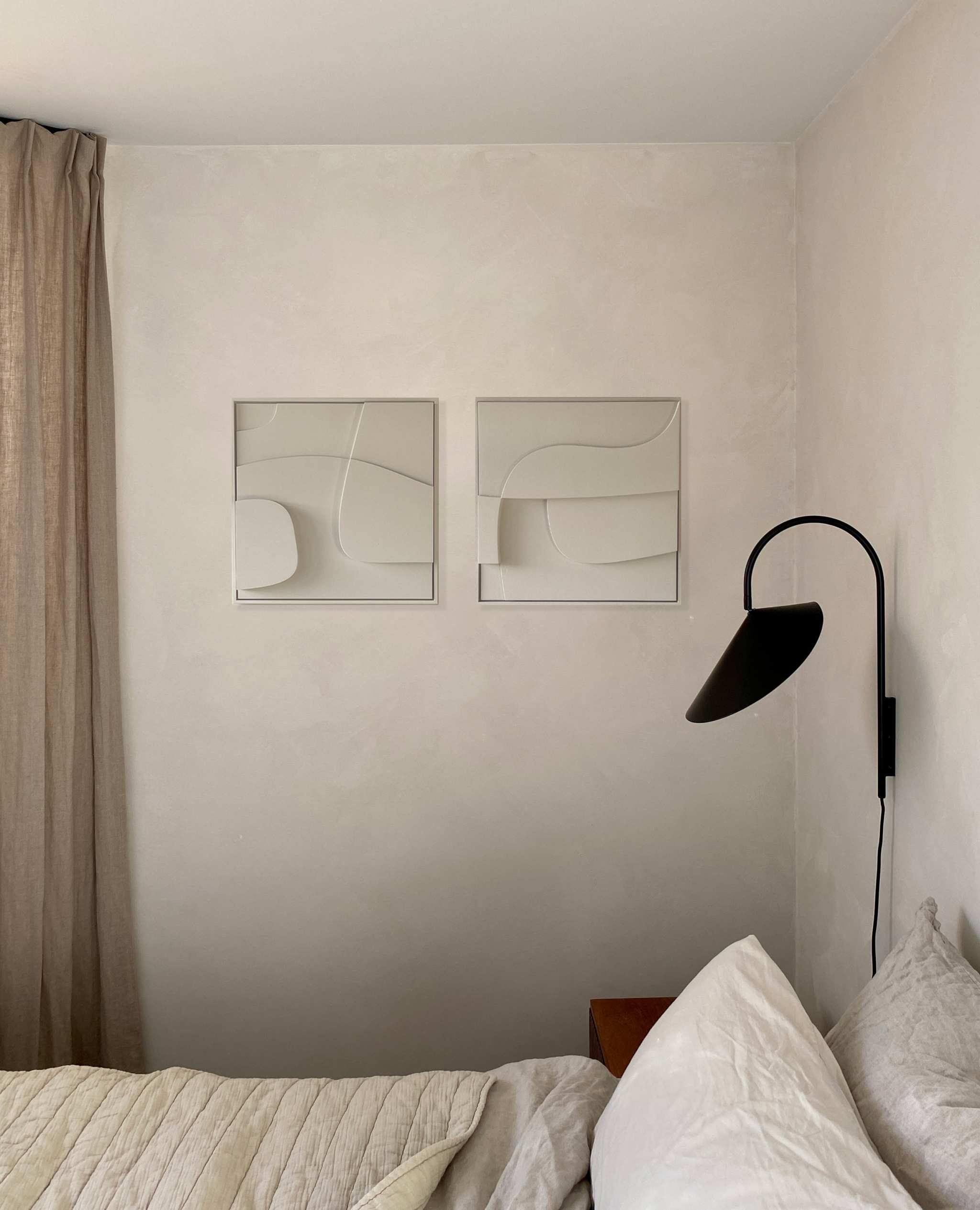 Hand-made 3D art wall pieces with sand texture and eco-paint finish.