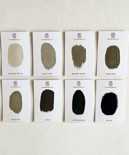 Color samples for customizable 3D art showcasing shades like shadow white, dark lime, and anthracite.